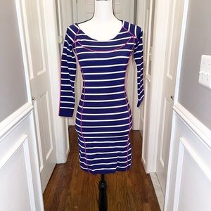 Jessica Simpson blue, white and pink striped long sleeve body con dress, XS